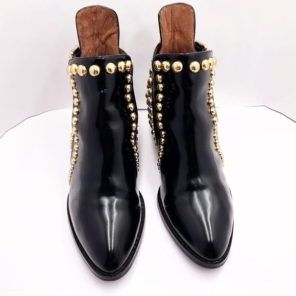 {Jeffery Campbell} Rylance Gold Studded Patent Leather Booties - Picture 14 of 16